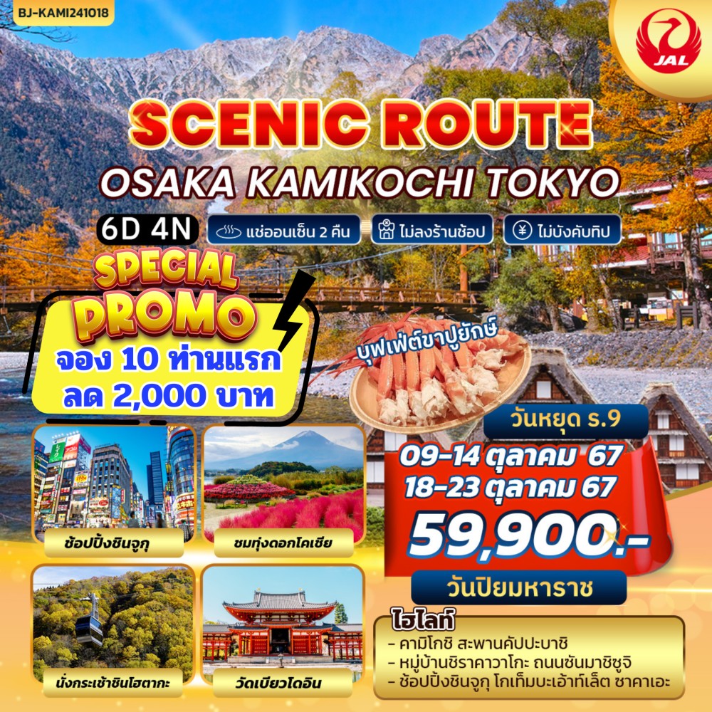 ทัวร์ญี่ปุ่น SCENIC ROUTE OSAKA KAMIKOCHI TOKYO 6วัน 4คืน (JL)