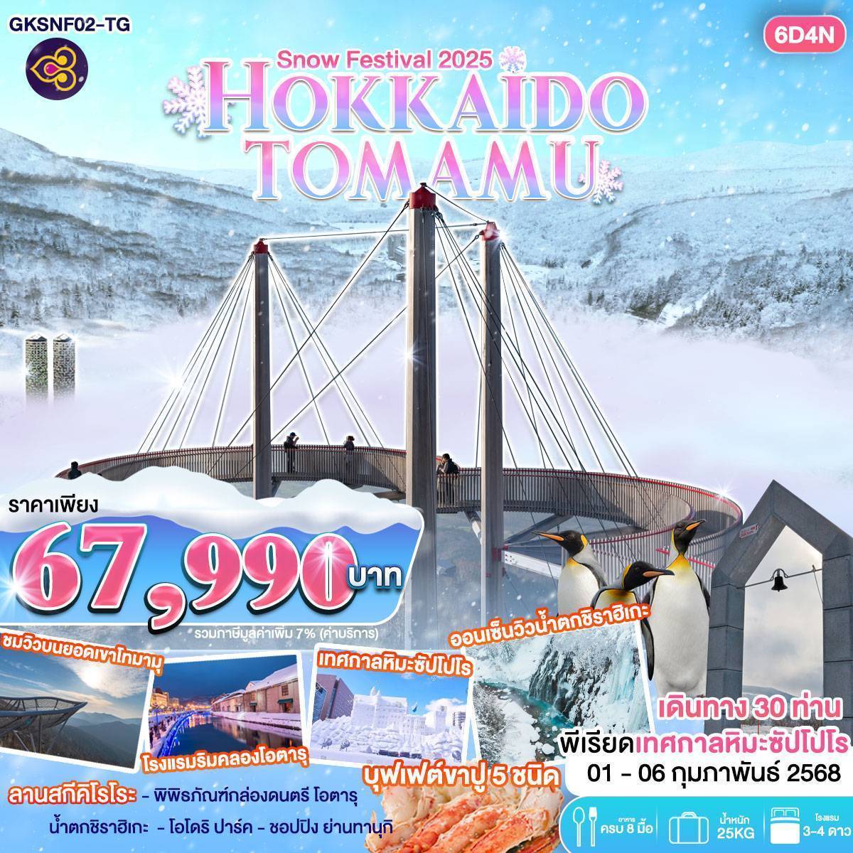 ทัวร์ญี่ปุ่น HOKKAIDO TOMAMU Snow Festival 2025 6วัน 4คืน (TG)