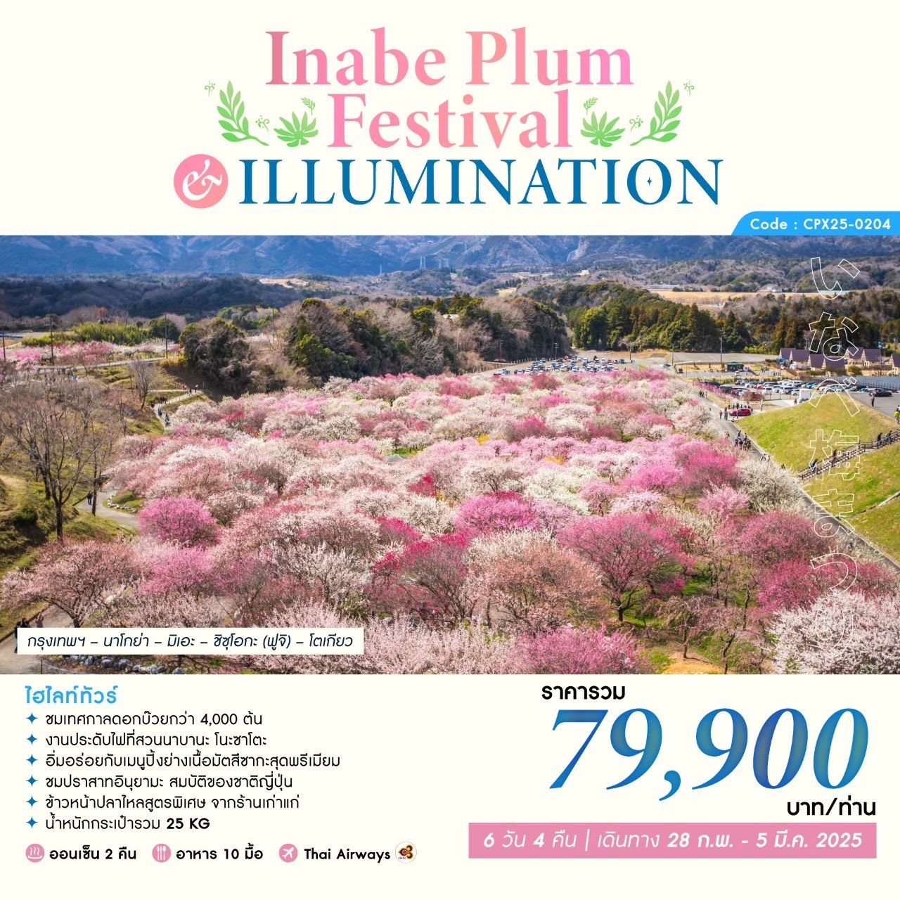 ทัวร์ญี่ปุ่น INABE PLUM FESTIVAL & ILLUMINATION 6วัน 4คืน (TG)