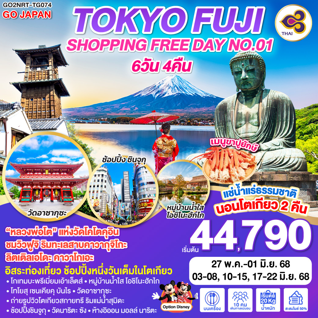 ทัวร์ญี่ปุ่น TOKYO FUJI SHOPPING FREE DAY NO.01 6วัน 4คืน (TG)