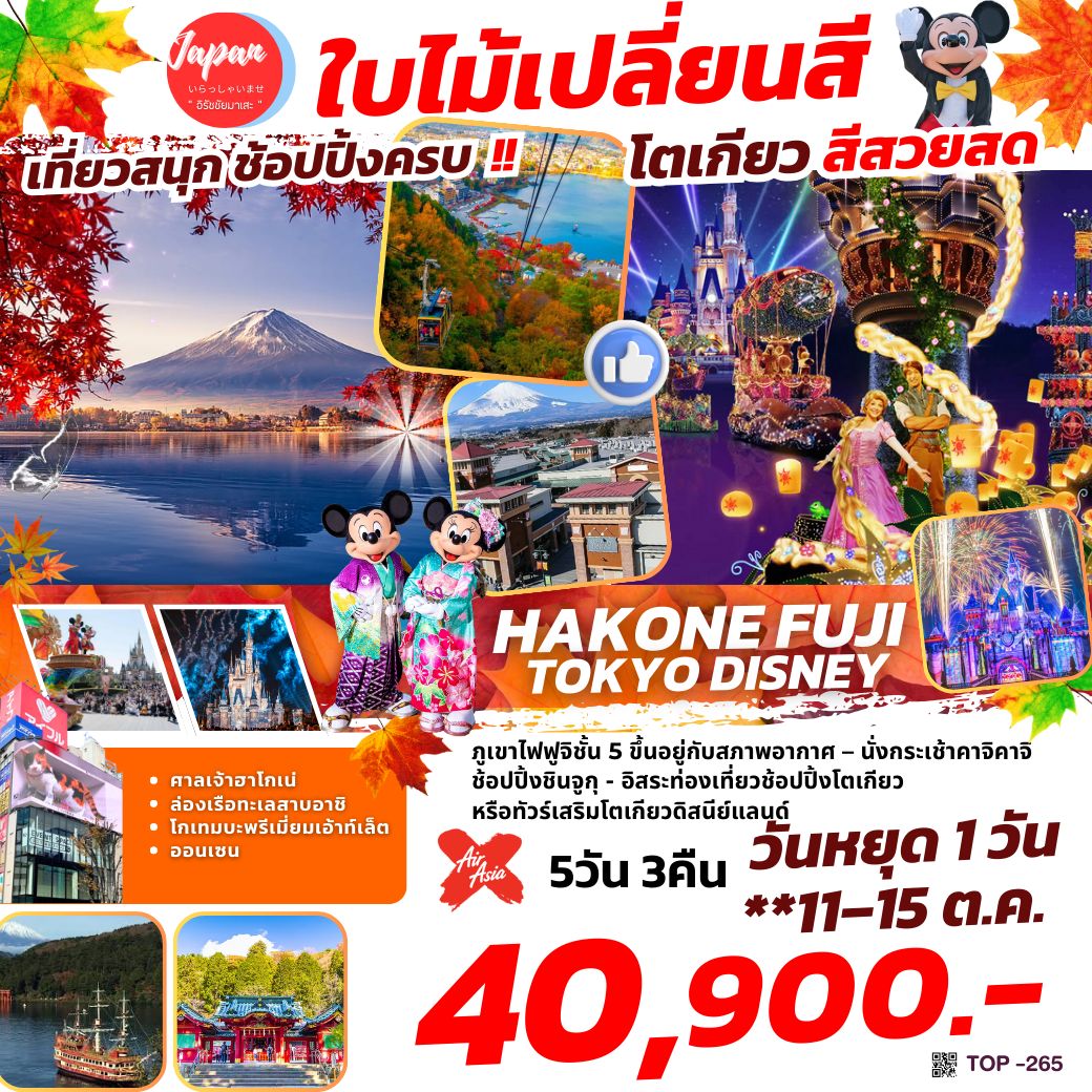 ทัวร์ญี่ปุ่น FUJI TOKYO DISNEY PARADE 5วัน 3คืน (XJ)