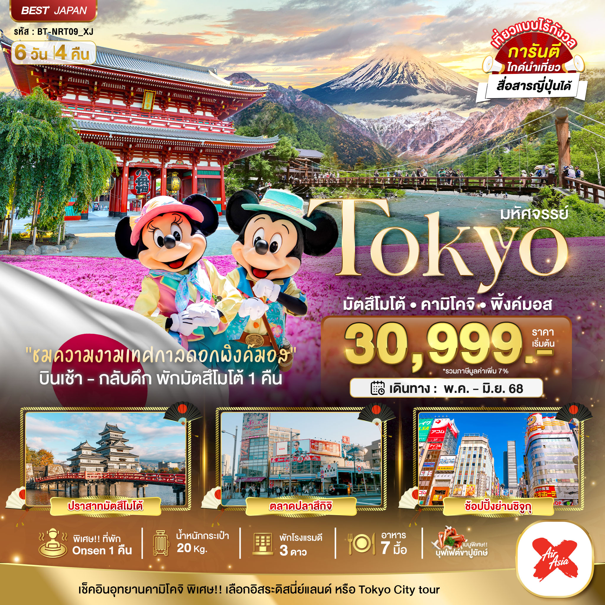 ทัวร์ญี่ปุ่น มหัศจรรย์..TOKYO มัตสึโมโต้ คามิโคจิ พิ้งค์มอส 6วัน 4คืน (XJ)